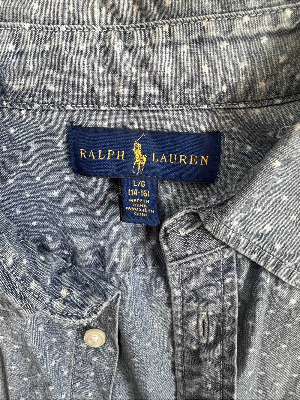 Ralph Lauren Light Blue Short-Sleeve Dot-Print Button-Down Shirt